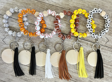 Load image into Gallery viewer, Sporty Bead Stretchy Keychain with Tassel and Engraved Charm - BYF - DoorBadges