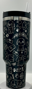 40oz Tumblers Full Dog Wrap Engrave with handle and straw