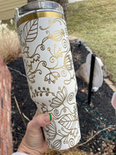 Load image into Gallery viewer, 40oz Tumblers Full Doodle Flower Wrap Engrave with handle and straw