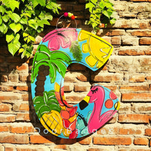 Load image into Gallery viewer, Summer Decorative Letter, Monogram Letter, Chevron, leopard print, Door Decor, Flower Wreath, wood cut out hand painted door hanger - DoorBadges