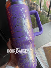 Load image into Gallery viewer, 40oz Stanley Dupe Tumblers Full Daisy Wrap Engrave with handle and straw