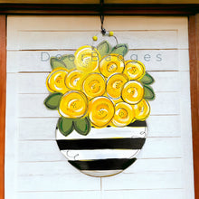 Load image into Gallery viewer, Flowers in vase door hanger, spring - summer flower wood cut out hand painted door hanger