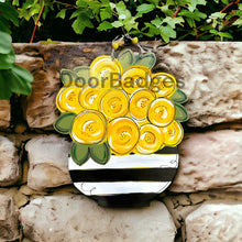 Load image into Gallery viewer, Flowers in vase door hanger, spring - summer flower wood cut out hand painted door hanger