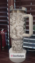 Load and play video in Gallery viewer, 40oz Tumblers Full Doodle Flower Wrap Engrave with handle and straw