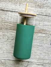 Load image into Gallery viewer, Glass Tumbler with Silicone Sleeve with Bamboo Lid and Straw
