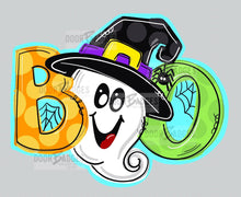Load image into Gallery viewer, Halloween Boo Door Hanger- Ghost Door Decor-Spooky-Fall-Wreath-wood cut out-hand painted door hanger - DoorBadges