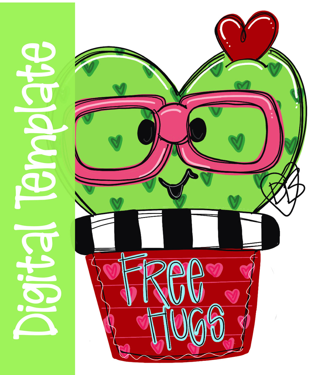 DIGITAL TEMPLATE: Free Hugs Cactus Valentine Door Hanger Download Template - Printable Template