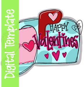 DIGITAL TEMPLATE: Heart Mailbox Valentine Door Hanger Download Template - Printable Template