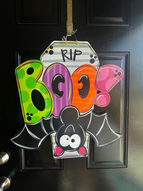 Boo and Bat Halloween Door Hanger - Fall Door Decor - DoorBadges