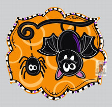 Load image into Gallery viewer, Halloween Bat and Spider Door Hanger- Witch Door Decor-Spooky-Fall-Wreath-wood cut out-hand painted door hanger - DoorBadges