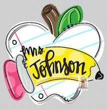 Load image into Gallery viewer, School Apple with Pencil Door Hanger - Teacher - teacher gift - DoorBadges