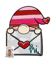 Load image into Gallery viewer, Valentines Love Gnome Door Hanger - Valentines Day door Decor - Gnome Love wreath - love hand painted personalized door hanger - DoorBadges