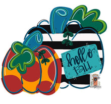 Load image into Gallery viewer, Pumpkin Group Door Hanger - Fall - Autumn - harvest - Thanksgiving -  pumpkin - thankful - cut out hand painted door hanger - DoorBadges