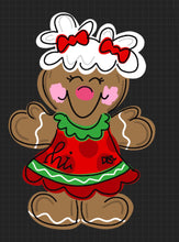 Load image into Gallery viewer, Gingerbread Girl door hanger, Winter Christmas wood cut out hand painted door hanger - DoorBadges