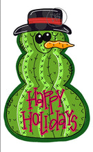 Load image into Gallery viewer, Cactus Snowman Door Hanger - Winter Door Decoration - DoorBadges