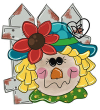 Load image into Gallery viewer, Fall Scarecrow with Fence Door Hanger - DoorBadges