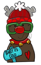 Load image into Gallery viewer, Reindeer with Glasses Winter Door Hanger - Red Nosed Reindeer Winter Door Decoration - DoorBadges