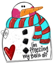 Load image into Gallery viewer, Christmas Snowman Freezing Door Hanger - Snowman Gift -  Holiday Winter Door Decor - DoorBadges