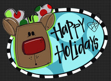 Load image into Gallery viewer, Reindeer Oval Winter Door Hanger - Red Nosed Reindeer Winter Door Decoration - DoorBadges