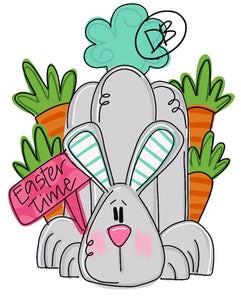 Easter Bunny with Carrots and Sign Door Hanger - Easter door Decor - Bunny wreath - hand painted personalized door hanger