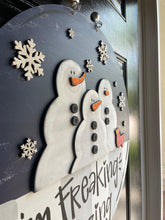 Load image into Gallery viewer, Christmas Snowman Group Door Hanger - Snowman Gift -  Holiday Winter Door Decor - DoorBadges