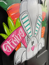 Load image into Gallery viewer, Easter Bunny with Carrots and Sign Door Hanger - Easter door Decor - Bunny wreath - hand painted personalized door hanger