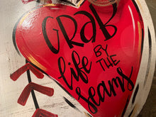 Load image into Gallery viewer, Distressed Baseball/Softball with Heart Door Hanger - DoorBadges