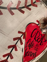 Load image into Gallery viewer, Distressed Baseball/Softball with Heart Door Hanger - DoorBadges