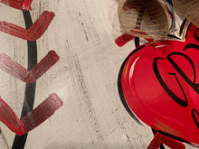 Load image into Gallery viewer, Distressed Baseball/Softball with Heart Door Hanger - DoorBadges