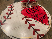 Load image into Gallery viewer, Distressed Baseball/Softball with Heart Door Hanger - DoorBadges