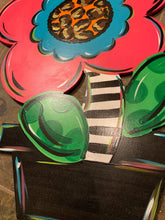 Load image into Gallery viewer, Funky Flower in a Pot door hanger, spring flower - DoorBadges