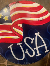 Load image into Gallery viewer, USA Flag - Fourth of July Door Hanger - Patriotic door Decor -  hand painted door hanger - DoorBadges