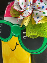 Load image into Gallery viewer, School Pencil and sunglasses and polka dot back to school teacher gift wood cut out hand painted door hanger - DoorBadges