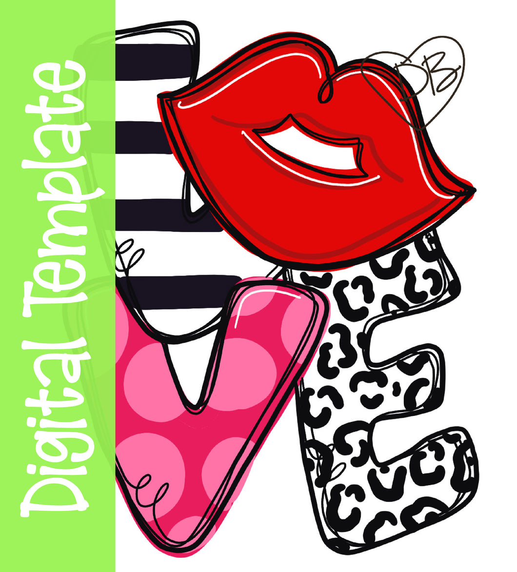 DIGITAL TEMPLATE: LOVE Valentine Door Hanger Download Template - Printable Template