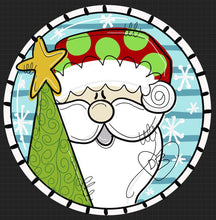 Load image into Gallery viewer, Santa Claus and Tree Door Hanger, Merry Christmas Door Decor, Winter Wreath, Holiday,  Santa Decor,  wood cut out hand painted door hanger - DoorBadges
