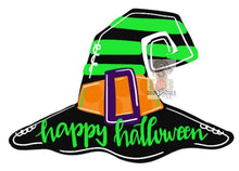 Load image into Gallery viewer, Halloween Witch Hat Door Hanger- Witch Door Decor-Spooky-Fall-Wreath-wood cut out-hand painted door hanger - DoorBadges