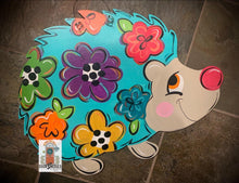 Load image into Gallery viewer, Hedge Hog with Flowers Door Hanger - DoorBadges