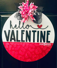 Load image into Gallery viewer, Valentine Leopard Door Hanger - Valentines Day door Decor - valentine wreath - be mine hand painted personalized door hanger - DoorBadges