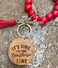 Load image into Gallery viewer, Wood/Silicone Bead Stretchy Keychain with Tassel and Engraved Charm | Custom Personalized Keychain | Bracelet Keychain Wristlet | Stocking Stuffer - DoorBadges
