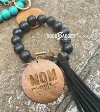 Load image into Gallery viewer, Wood/Silicone Bead Stretchy Keychain with Tassel and Engraved Charm | Custom Personalized Keychain | Bracelet Keychain Wristlet | Stocking Stuffer - DoorBadges