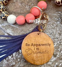 Load image into Gallery viewer, Wood/Silicone Bead Stretchy Keychain with Tassel and Engraved Charm | Custom Personalized Keychain | Bracelet Keychain Wristlet | Stocking Stuffer - DoorBadges