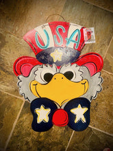 Load image into Gallery viewer, Fourth of July Eagle Door Hanger - Patriotic door Decor - hand painted door hanger - DoorBadges