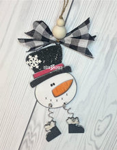 Load image into Gallery viewer, Snowman Christmas Ornament - Dangle Legs Wooden Ornament - DoorBadges