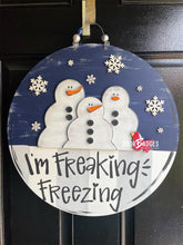 Load image into Gallery viewer, Christmas Snowman Group Door Hanger - Snowman Gift -  Holiday Winter Door Decor - DoorBadges