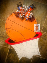 Load image into Gallery viewer, Basketball in Hoop Door Hanger - Sports Door Decor - DoorBadges