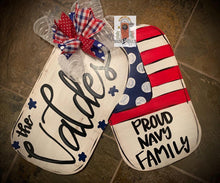 Load image into Gallery viewer, Military - Dogtags - Flag -USA wood cut out hand painted door hanger - DoorBadges