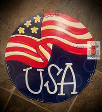 Load image into Gallery viewer, USA Flag - Fourth of July Door Hanger - Patriotic door Decor -  hand painted door hanger - DoorBadges