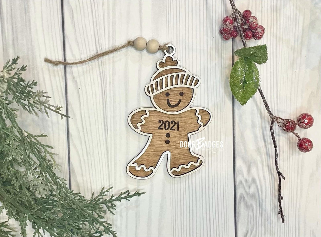 Christmas Ornament - Gingerbread Man 3D Wooden Ornament - DoorBadges