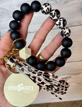 Load image into Gallery viewer, Wood/Silicone Bead Stretchy Keychain with Tassel and Engraved Charm | Custom Personalized Keychain | Bracelet Keychain Wristlet | Stocking Stuffer - DoorBadges
