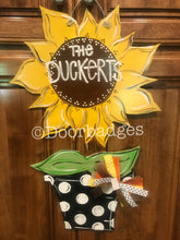 Load image into Gallery viewer, Fall door hanger, Sunflower in a Pot - DoorBadges